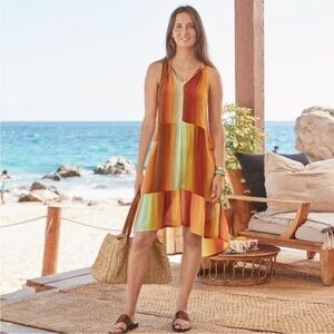 Sundance Red Orange Zivah Ombre Tiered Sleevelees Midi Dress